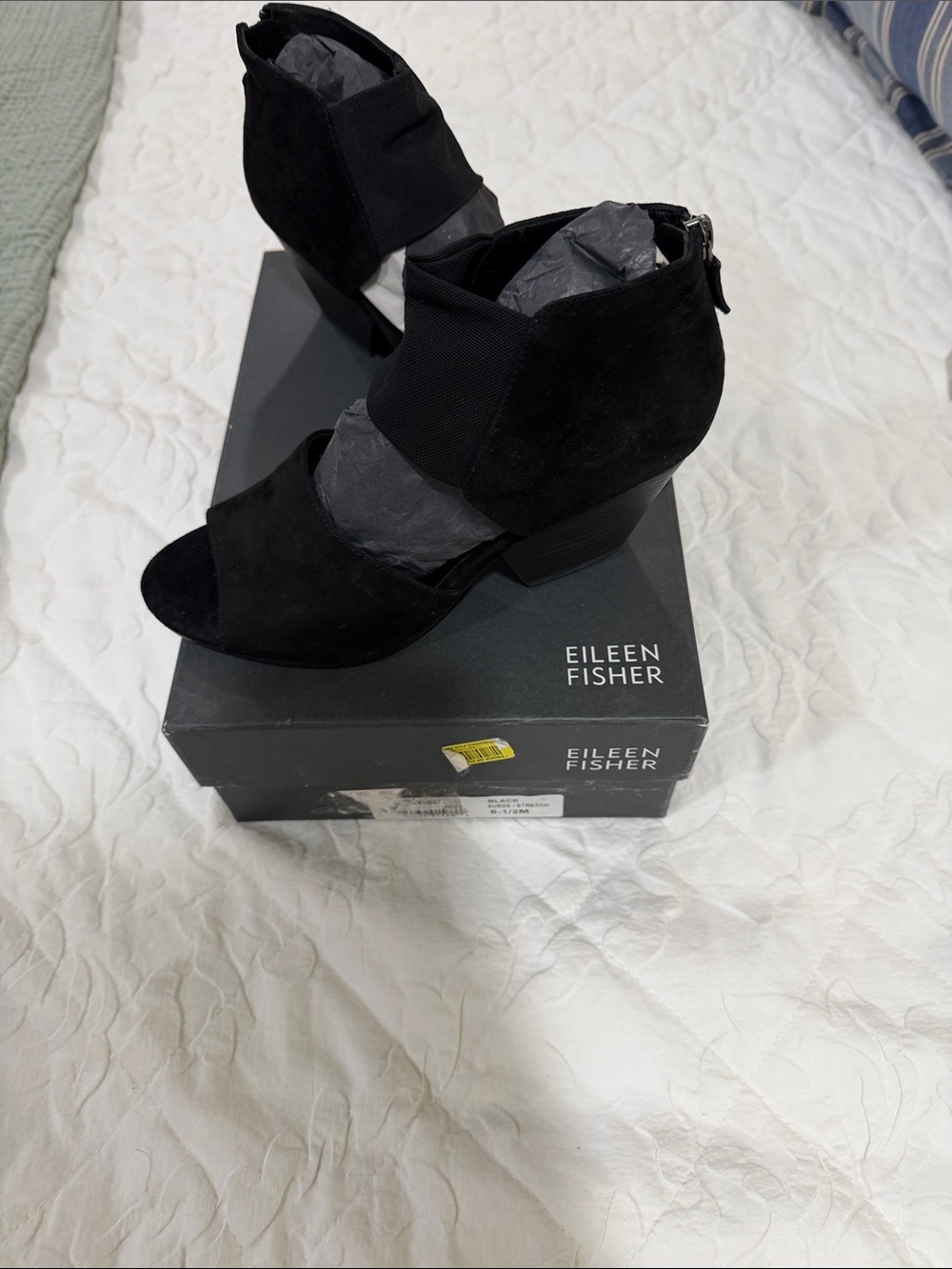 Eileen Fisher Black Suede Open-Toe Ankle Boots 6.5